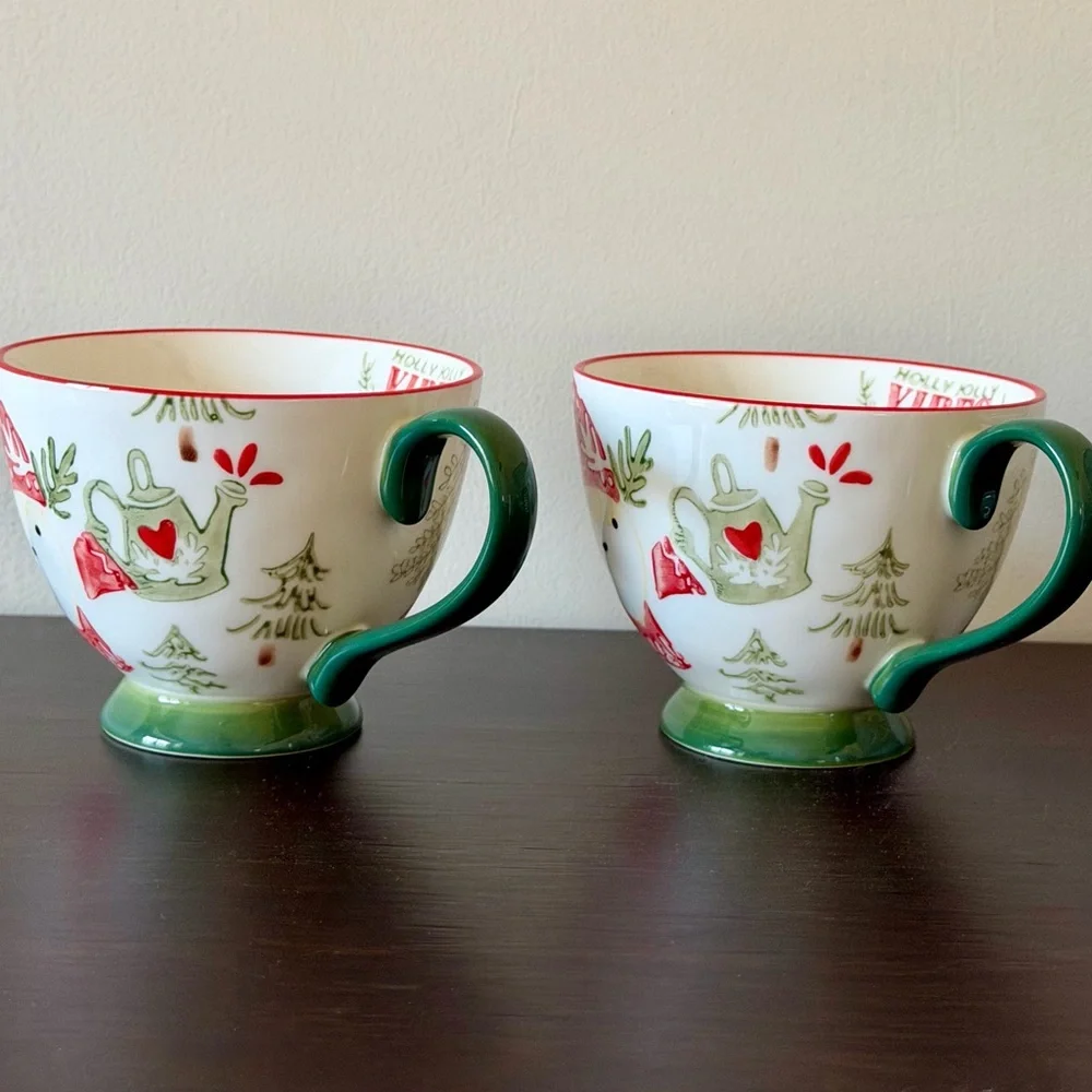 World Market Holly Jolly Vibes Christmas Mugs Woodland Santa Set of 2 NWOT